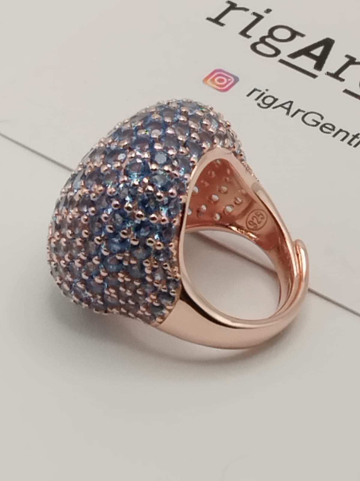 Anello Cocktail in Argento 925 con pavé di zirconi Azzurri
