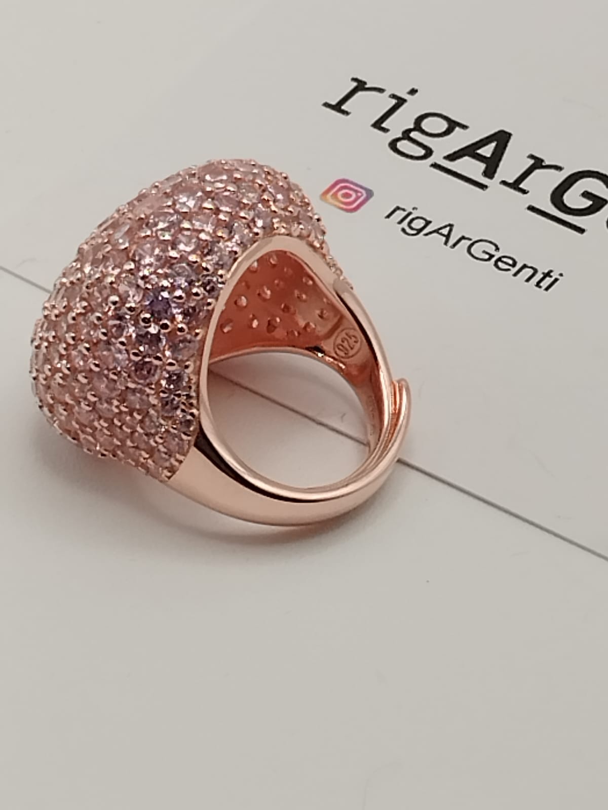 Anello Cocktail in Argento 925 con pavé di zirconi Rosa