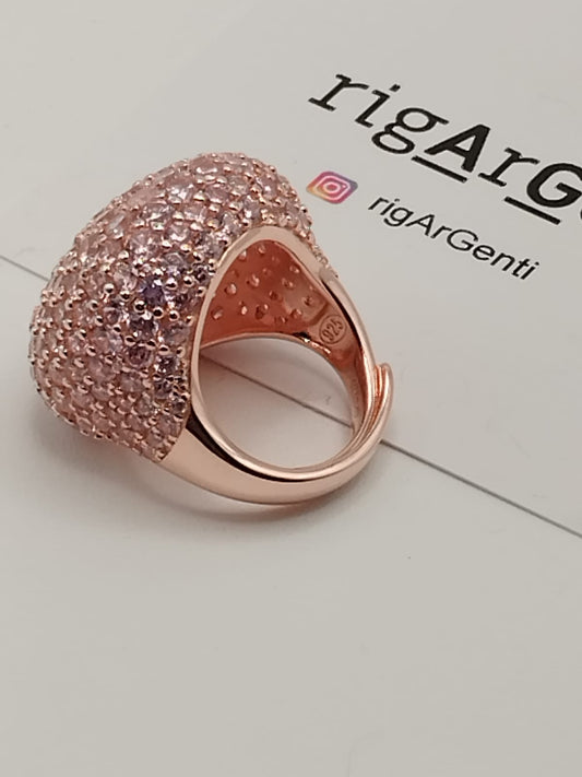 Anello Cocktail in Argento 925 con pavé di zirconi Rosa