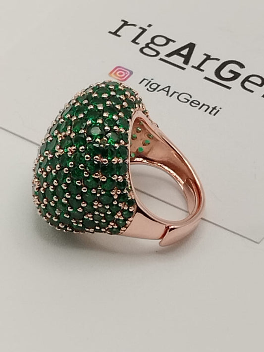 Anello Cocktail in Argento 925 con pavé di zirconi Verde Emerald