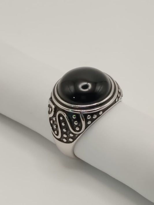 Anello Uomo in Argento 925 con Zircone Nero – motivo Snake - misura 63