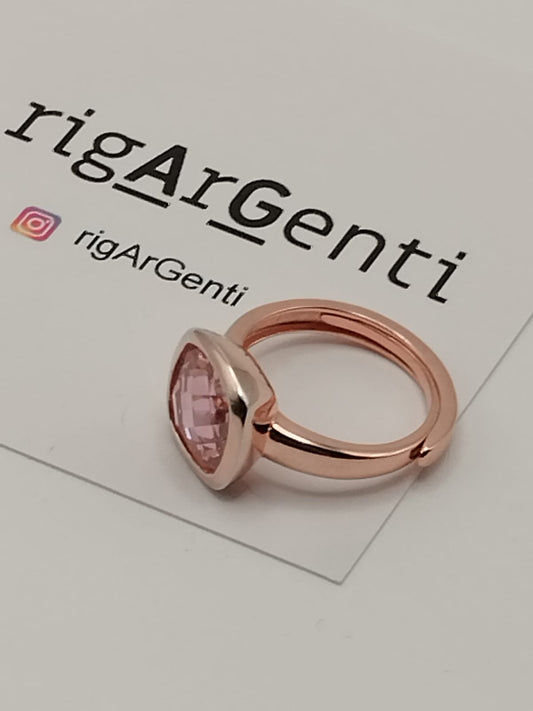 Anello Donna in Argento 925 rosato con zircone  Rosa - misura 52 regolabile