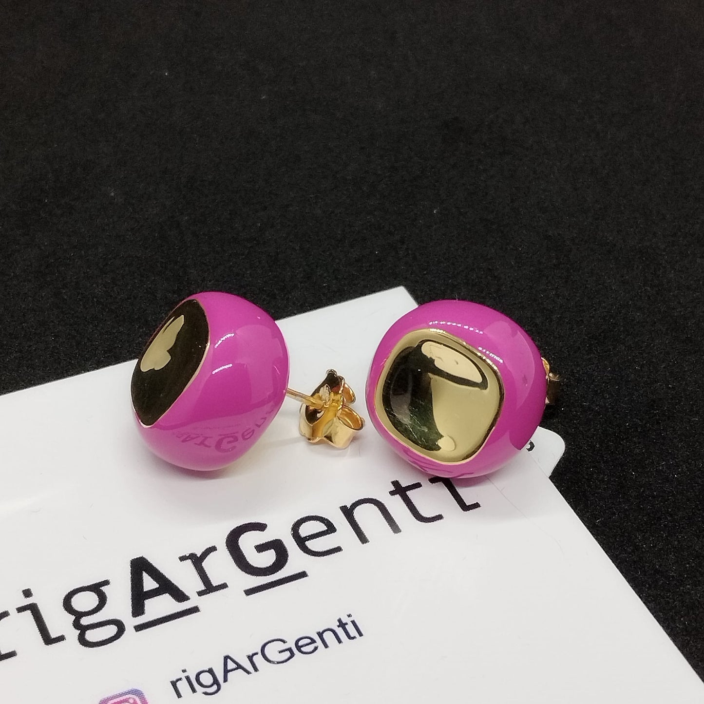 Orecchini in Argento 925 dorato e smalto fucsia