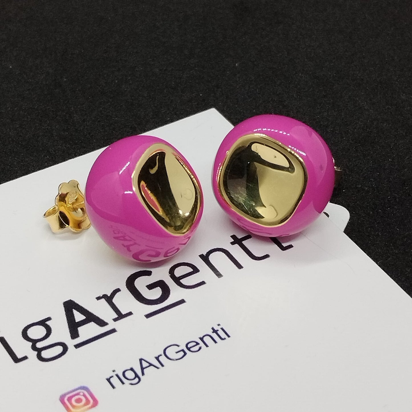 Orecchini in Argento 925 dorato e smalto fucsia