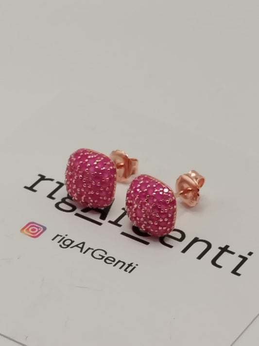 Orecchini Donna in Argento quadrato e zirconi rosa