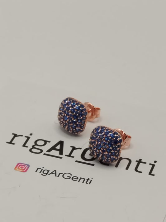 Orecchini Donna in Argento quadrato e zirconi blu