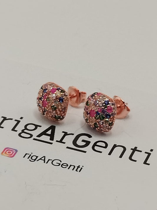 Orecchini Donna in Argento quadrato e zirconi arlequin