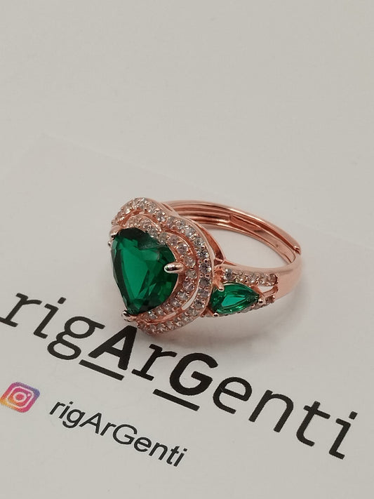 Anello Donna in Argento a cuore con zirconi colorati - misura 52 regolabile