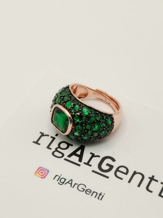 Anello Donna in argento rosa con zirconi colorati, misura 56