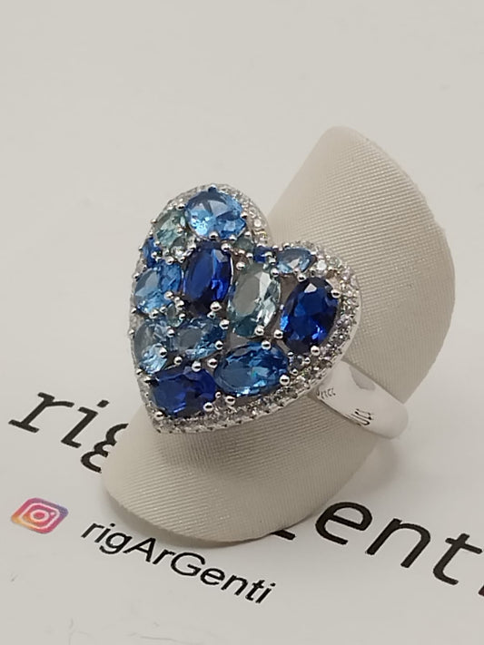 Anello Donna in Argento cuore con zirconi colorati – misura 56 regolabile