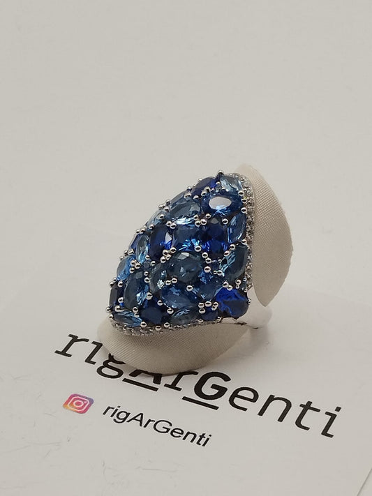 Anello Donna in Argento scudo con zirconi colorati – misura 56 regolabile