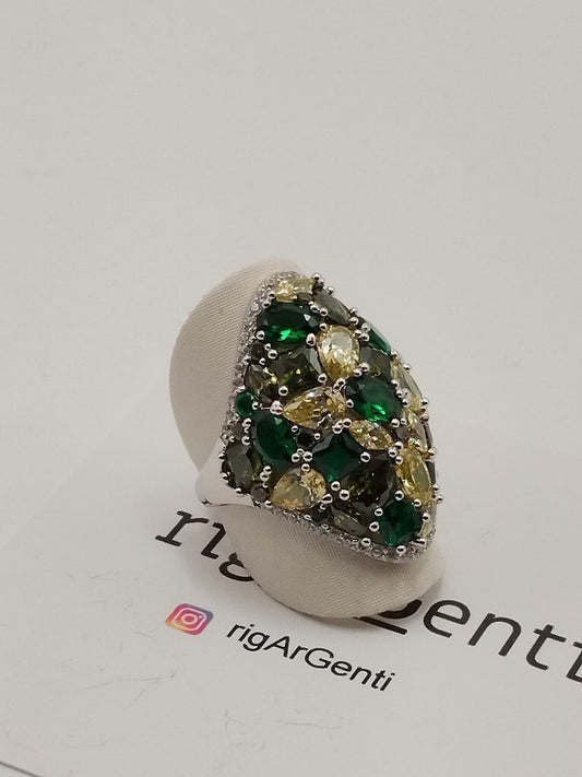 Anello Donna in Argento scudo con zirconi colorati – misura 56 regolabile
