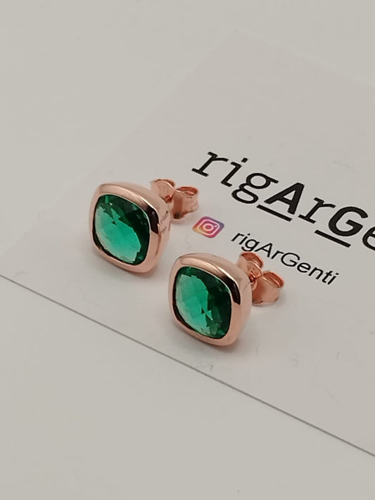 Orecchini Donna in Argento 925 rosato con zircone Verde