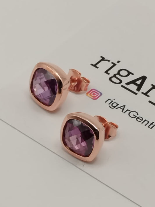 Orecchini Donna in Argento 925 rosato con zircone Viola