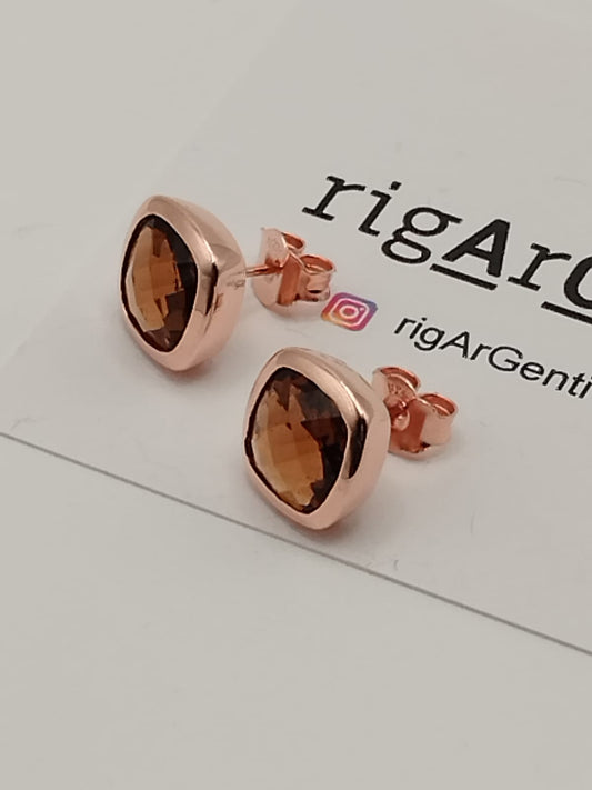 Orecchini Donna in Argento 925 rosato con zircone Marrone