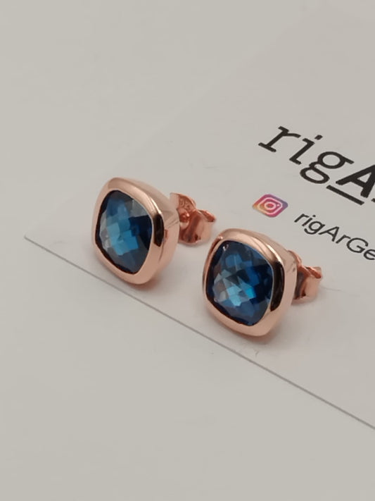Orecchini Donna in Argento 925 rosato con zircone Blu